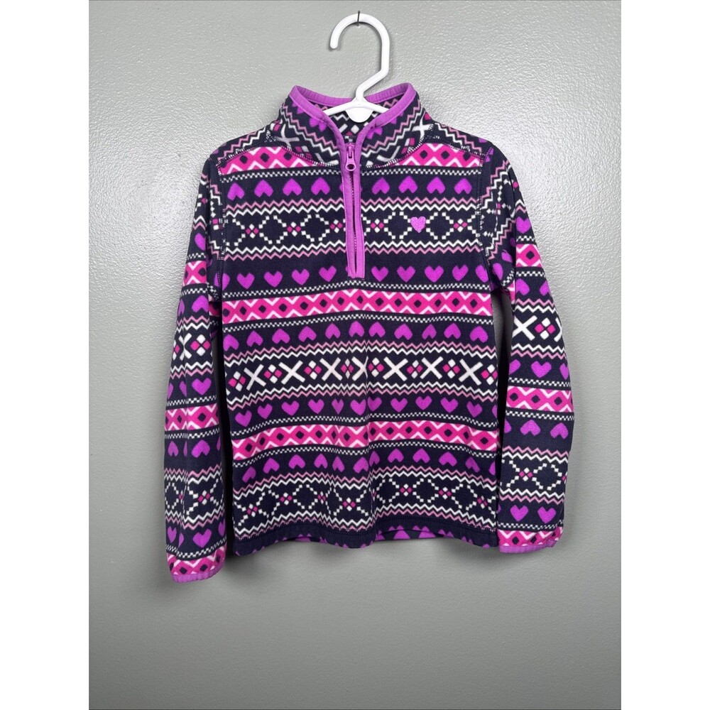 Oshkosh‎ B’gosh 1/4 Zip Pullover Pink Purple Navy White Hearts Girls Size 6